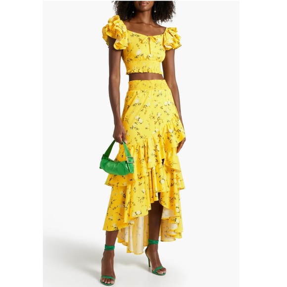 NEW ALICE + OLIVIA REVOLVE YELLOW FLORAL PRINT CROP TOP - Picture 9 of 10